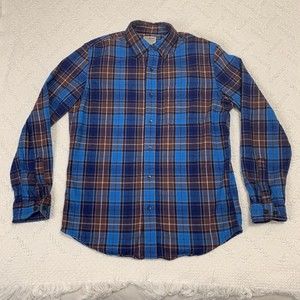 LL Bean Slightly Fitted Flannel Button Up Shirt Mens Medium Plaid Long Sleeve